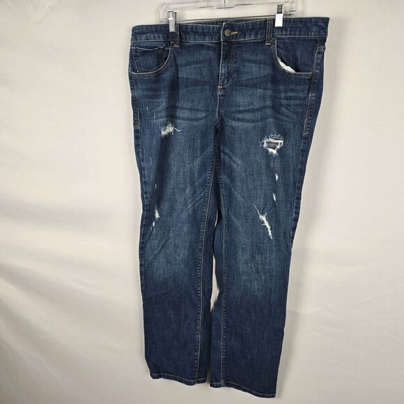 New York & Company Jeans Women's 18 Blue Distressed Low Rise*** Slim Slouch Leg - Picture 11 of 16